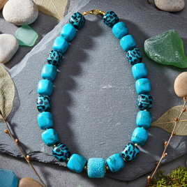 Collier Cube turquoise léopard
