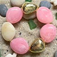 Bracelet galets rose bonbon