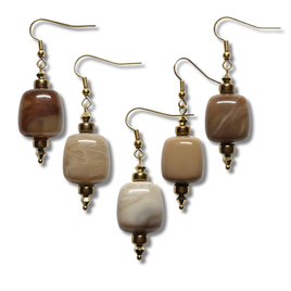 Boucles d'oreilles ice cube beige marbré