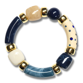 Bracelet Tube Géomix ivoire et bleu