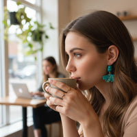 Boucles d'oreilles ginkgo turquoise foncé