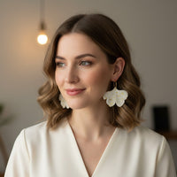 Boucles d'oreilles ginkgo blanc