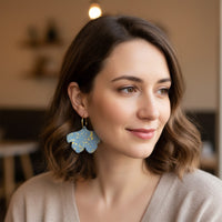 Boucles d'oreilles ginkgo bleu ciel