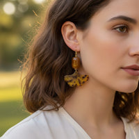 Boucles d'oreilles ginkgo caramel noisette