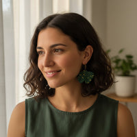 Boucles d'oreilles ginkgo vert sapin