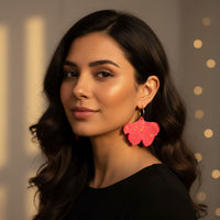 Boucles d'oreilles ginkgo fuchsia