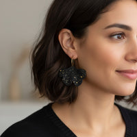 Boucles d'oreilles ginkgo noir intense
