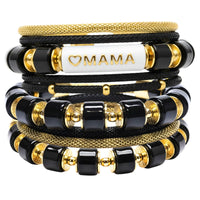 Manchette bracelet MAMA noir et or