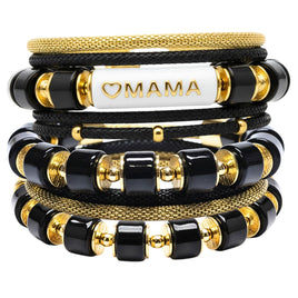 Manchette bracelet MAMA noir et or